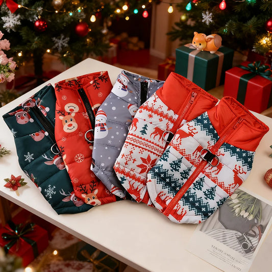 Cozy Christmas Design Winter Jacket for Your Furry Companion